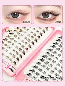 Rikuaild 144pcs Self-Adhesive False Eyelashes, Brown & Black Mixed Color, Pre-Glued Eyelashes, Jelly Strip Pre-Glued Single Cluster Eyelashes, Fox Eye Cartoon Style Segmented Eyelashes, Easy To Use, Suitable For Beginners - C - View 6