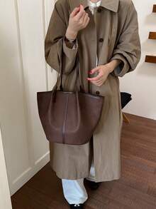 Autumn/Winter Women's Brown Shoulder Large Capacity Commuter Underarm Tote Bag - Coffee Brown - View 2