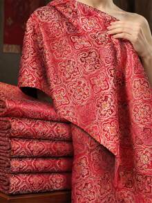 1 st röd satinjaccardtyg med traditionellt kinesiskt Ruyi-molnmönster, glansig flerfärgad orientalisk textil, lämplig för hanfu, cheongsam, kläder, presentinslagning, heminredning och DIY-sömnadshantverk - Flerfärgad - Visa 9