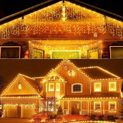 Luci a Ghiacciolo a Batteria con 8 Modalità di Illuminazione, Adatte per Decorazione Interna ed Esterna, Applicabili per Patio, Portico, Giardino, Scale, Matrimonio, Luci a Tenda per Feste, Batterie Non Incluse, Perfette per Regali di Natale, Ufficio Festivo, Camera da Letto, Hotel, Feste, Decorazione Ristorante