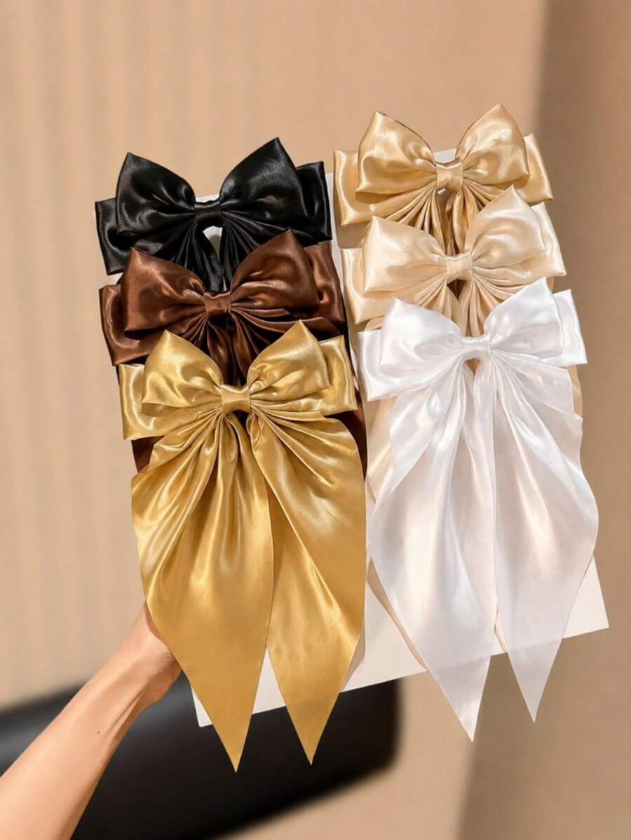 4 piezas de pinzas grandes para el cabello con lazo de cinta, pinzas de resorte de unicolor, accesorios para el cabello - Multicolor - Ver 1