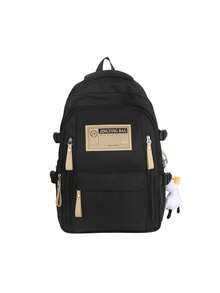 Dedoo Random Letter Print Large Capacity Vintage College Style Student Campus Daily Backpack, University Campus Backpack - Black - View 6