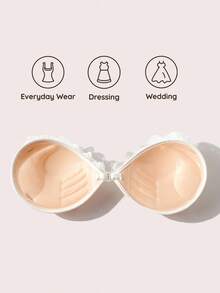 SHEIN Strapless Push Up Bra Invisible Sticky Bra Front Closure Lace Backless Adhesive Bra Gathering Lift Wireless Bralette Women Wedding Lingerie - Multicolor - View 10