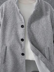 Boys' Fashion Casual Jacket, Simple Stand Collar Single-Breasted Loose Cardigan Top, Autumn/Winter - Grey - View 5