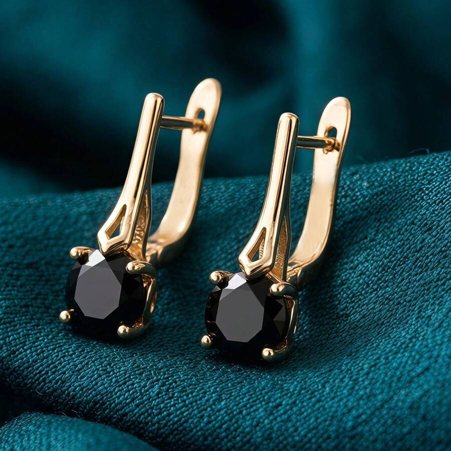1 Pair 1cm Round Black Cubic Zirconia Lever Back Drop Earrings ...