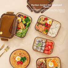 High Borosilicate Glass Lunch Box, Microwave , Suitable For Office Workers' Rice Lunch Box Bowl Food Storage Container, Separable Bento Box - Multicolor - View 5