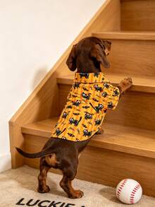 LUCKIE PAL 1pc Halloween Skeleton Dark Kitten Animal Print Cute Casual Fashion Pet Shirt With Buttons, Suitable For Cats And Dogs, Indoor And Outdoor - Multicolor - View 2