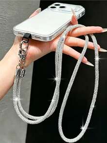Autumn/Winter Refreshing New Style, Women's Rhinestone Anti-Loss Phone Lanyard, Ins Style Rhinestone Dopamine Phone Chain Full Rhinestone Luxury Lanyard Keychain, Suitable For Outdoor.Party.Workplace.Banquet, Ins Travel Fashion Accessory, Keychain, Exquisite And Shiny, Can Hang Keychain ID Card Can Hang Phone - Silver - View 8