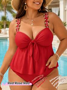 Women's Plus Size Sweet Floral Embroidered Lace Decorated Adjustable Spaghetti Straps, Suitable For Various Occasions - Multicolor - View 10
