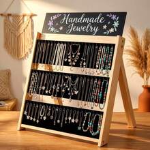 Solid Wood Jewelry Display Rack With Writeable Chalkboard 3 Tier Stand For Necklaces Small Business - black - View 1