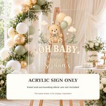 Personalized Teddy Bear Acrylic Welcome Sign, Neutral Baby Shower Decor - Multicolor - View 8