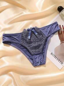 5pcs Sexy Lace Solid Color Triangle Panties, Bow Design, Comfortable Low Waist Underwear Set - Multicolor - View 3