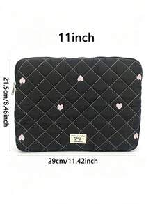 1pc Polyester Diamond Grid Heart Embroidery Laptop/Tablet Storage Bag, Suitable For 11/13/15 Inch Laptop/Tablet Storage, Design, Embroidered Heart Accents - Multicolor - View 15