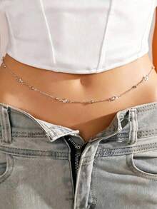 1pc Elegant Single Gem Beaded Waist Chain Body Jewelry, Suitable For Daily Wear, Beach, Party - Multicolor - View 2