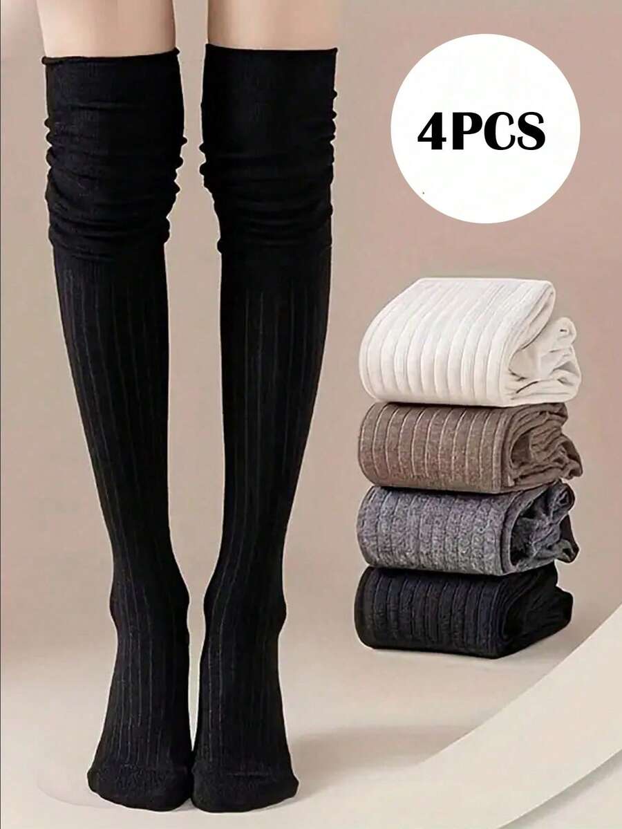 1/4 Pairs Women's Over-The-Knee Socks, Spring/Autumn/All-Season Long Socks, Maternity High-Tube Socks, Non-Slip And Non-Constricting - Multicolor - View 1