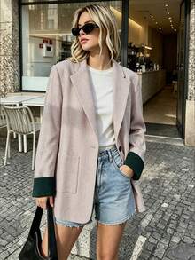 Women Spring Autumn Casual Blazer Jacket, Professional Workwear Coat - Apricot - View 1