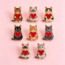 Cute Cat Holding Red Heart Lapel Enamel Pins And Brooches Badge Pins For Backpacks Bags Backpack Cool Decoration Friend For Gifts - Multicolor - View 2