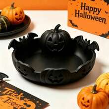 3D Printed Pumpkin Snack Tray Reusable Candy Container Party Supplies - Black - View 3