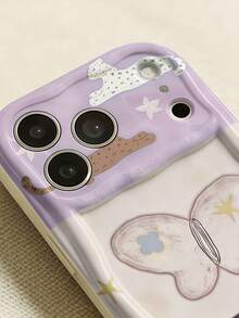1pc Cream Dopamine Wave Ruffle Soft TPU Texture, INS Artistic Vibe Colorblock Butterfly Candle Rabbit Phone Case, Glossy Wave Frame Niche Personalized Phone Shell Suitable For Galaxy S21 S22 S23 S24 S25 S26/Honor/ And Other Models - White - View 3