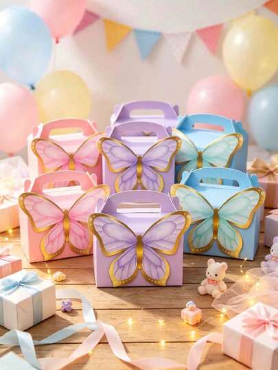5pcs Butterfly Gift Boxes, 3D Decorative Favor Boxes, Baby Shower Party Set, Baby Shower Gift Boxes, Baby Shower Return Gifts, Birthday Party Gift Packaging Boxes With Handles, Suitable For Baby Shower, Baby Birthday Party, Baby Shower Butterfly Decoration.