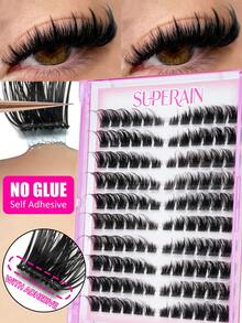 120 Clusters Glue-Free Dense False Eyelashes, Transparent Stem Self-Adhesive, Easy To Wear And Quick Application, Suitable For Dating, Travel, Halloween And Other Occasions, Segmented False Eyelashes - D - View 9
