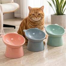 Raised Cat Bowls Set Of 3 - Cat-Ear Shaped Elevated Feeder With Anti-Slip Base, Neck Comfort Design - Tri-Color Feeding Dish For Pets (Pink/Green/Blue) - Blue, Pink, Green 3-piece Set - View 3
