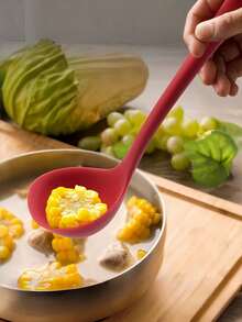 1 buah Sendok Sup Silikon Tahan Panas, Peralatan Dapur Anti Lengket, Desain Ergonomis Gagang Panjang, Sendok Sup Multifungsi, Cocok untuk Memasak dan Menyajikan Sup, Semur, Saus Cabai, Kuah Daging, Saus, Aman untuk Mesin Pencuci Piring - View 5