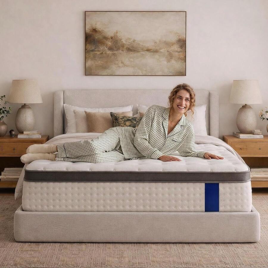 Hybrid Mattress In A Box, Medium Firm Pillow Top Mattress With Comfortable Pressure Relief And Supportive Sleep Surface For Bedroom, Guest Room And Home - White - View 1