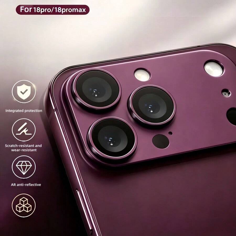 2026新款酒紅色，相容 iPhone 18 Pro Max/18 Pro 相機鏡頭保護貼，防刮鏡頭膜，AR 高畫質玻璃，時尚設計高級手機配件