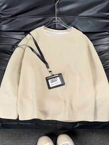 Fashion Casual Textured Fabric Men's Crew Neck Long Sleeve T-Shirt - Khaki - View 4