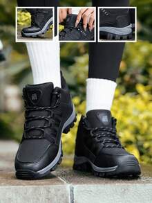 1 Pair Paisley Pattern Color Block Patchwork Outdoor Sports TPR (Thermoplastic Rubber) Lace-Up Mesh Mid-Top Hiking Boots Suitable For All Seasons - Black Rose Red - View 2
