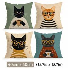 4pcs/1pc Artistic Cat Illustration Pattern Pillow Case, Single-Sided Print Pillow Case, Suitable For Living Room Bedroom Home Decor, All Season Pillow Case - Multicolor - View 15