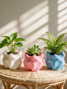 Unique Asymmetrical Rotating Asymmetrical Planter With 3D Wavy Textured Design, Creative Decorative Flower Pot For Home Desktop, Balcony, Succulents, Suitable For Living Room, Office, Entryway And Other Decorative Display - Multicolor - View 7