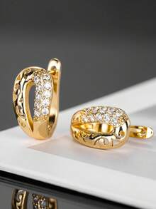 1 Pair Elegant Cubic Zirconia Hoop Earrings, Women's Wedding Anniversary Accessory Gift - 1# - View 3