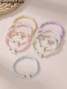 7pcs/Set Girls Colorful Seed Bead Butterfly Heart Bracelet, Gentle Style Student Versatile Hand String - Multicolor - View 5