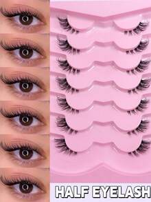 7 Pairs Messy Natural Cat Eye False Eyelashes, Transparent Band, Create Cat Eye Makeup Effect, Long And Slender, Full Strip Soft Natural Realistic False Eyelashes, Strip False Eyelashes, Eyelashes, False Eyelashes, False Eyelashes - View 7