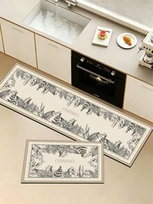 1 Pc Floral And Leaf Pattern Kitchen Mat, 3.5 Mm Soft Rubber That Absorbs Water And Is Easy To Clean. Suitable For Corridors, Bathrooms, Living Rooms, Outdoor Door Mats, And Toilets. Useable Throughout The Year And For Various Holidays. - Multicolor - View 9