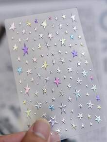1張龐克風星星美甲貼紙，骷髏與音符美甲貼花，無殘膠美甲藝術 - 彩色 - 查看 9