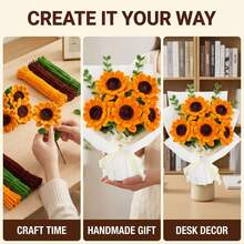 150/300pcs Handmade Floral Fuzzy Stem, Plush Fuzzy DIY Craft Sticks, Suitable For Flower Crafts, Art Projects, Creative Gift Packaging And Party Decoration (Sunflower Yellow, 11.81 Inches) - Multicolor - View 5