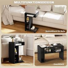 Side Table, C-Shaped Serving Trolley, 4 Wheels, 3 Compartments, 40 X 30 X 69 Cm, Black - Black - View 6