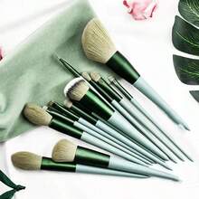 New Random 4-Piece Mint Green Makeup Brush Set: Portable Soft Bristle Brushes, Blush Brushes, Eyeshadow Brushes, Powder Brushes, Contouring Brushes, Concealer Brushes, Complete Makeup Tool Set With Flannel Bag For Storage - Mint Green - View 4