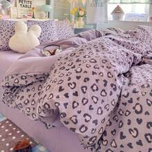 3/4pcs Leopard Print Duvet Cover Set, Purple Leopard Print Decorative Bedding Set, Wildlife Theme Bedding Set, Soft, Breathable, Durable, Comfortable, Suitable For All Seasons, Easy To Care, 1 Duvet Cover + 1 Flat Sheet + 1/2 Pillowcases, Duvet Insert Not Included - Mauve Purple - View 1