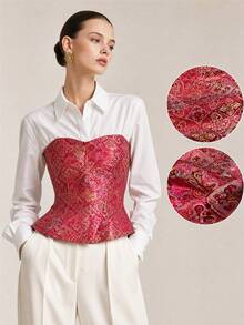 1 st röd satinjaccardtyg med traditionellt kinesiskt Ruyi-molnmönster, glansig flerfärgad orientalisk textil, lämplig för hanfu, cheongsam, kläder, presentinslagning, heminredning och DIY-sömnadshantverk - Flerfärgad - Visa 10