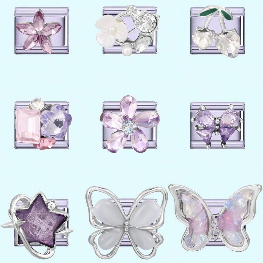 1pc DIY Italian Modular Patchwork Bracelet With Flower, Butterfly ...
