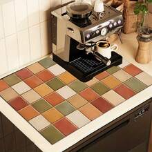 1pc Colorful Plaid Printed Pattern, 2D Printed Flat Stove Protector Mat, Rubber Non-Slip Heat-Resistant Stove Cover Pad, Suitable For Induction Cooktop, Glass Stove, Multi-Functional Scratch-Resistant Mat, Best Choice For Oven, Washing Machine, Dryer, Kitchen Decoration - Multicolor - View 2
