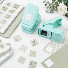 2pcs/Set (1pc Serrated Edge Square Punch + 1pc Solid Square Punch) Layered Serrated Edge Square Paper Punch, Suitable For Junk Journal And Scrapbooking, Stamp Style Nested Craft Punch, With Precise Alignment Hollow Design, Suitable For Card Making - Green - Set Of 2 - View 10