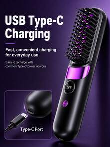 1800mAh USB Rechargeable Wireless Hair Straightening Brush, Portable Travel Electric Straightener Brush With Anti-Scald Quick Heat - Multicolor - View 6