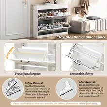 Shoe Cabinet White Made Of Wood For Hallway And Entryway - 白色 - 查看 11