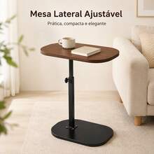 Mesa Lateral Regulável de Altura para Lado da Cama Cor Imbuia, Tampo 38*28cm com Suporte Metálico Preto Reforçado, Base Oval Ponderada, Altura Ajustável 40–75cm para Quarto e Janela Saliente - MesaCabeceira-BaseCAjustavel-NogalPreto - Visão 7