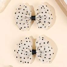 2Pcs Large Polka Dot Sheer Bow Hair Clips, Elegant Girls Hair Barrettes, Minimalist Summer Hair Accessories For Daily & Party Wear - Multicolor - View 6